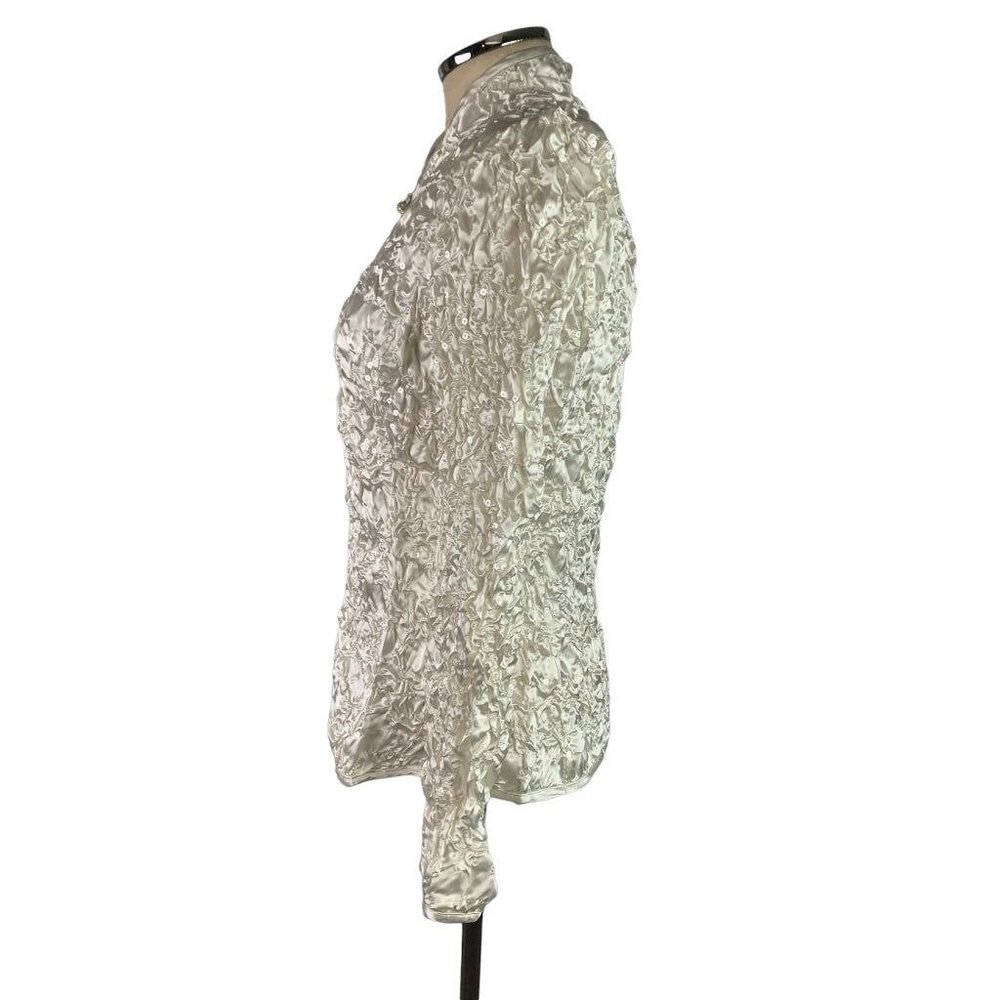 Large Addressing Woman‎ New Ivory Pucker Satin Full Zip Sequin Jacket - Picture 6 of 10